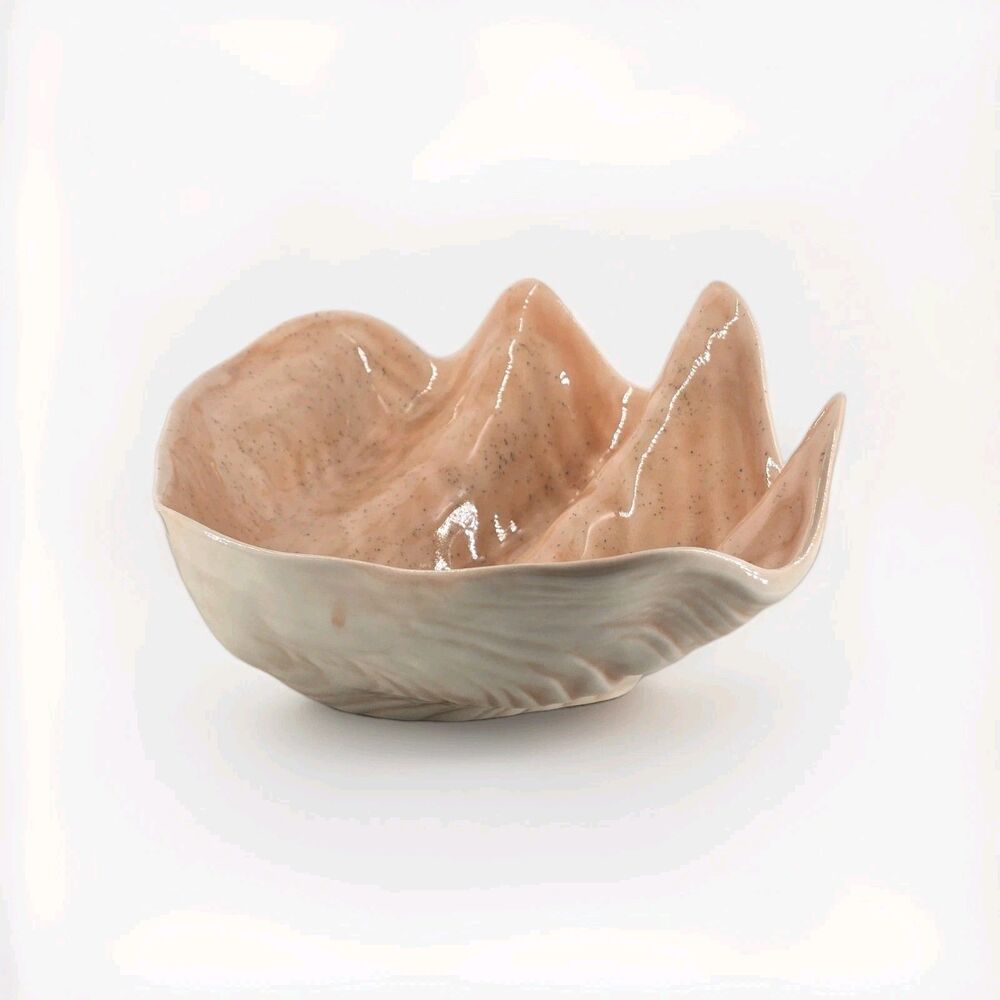 MCM Art DECO PINK CERAMIC Opalescents GLAZED OYSTER CLAM SHELL BOWL Arnels Style